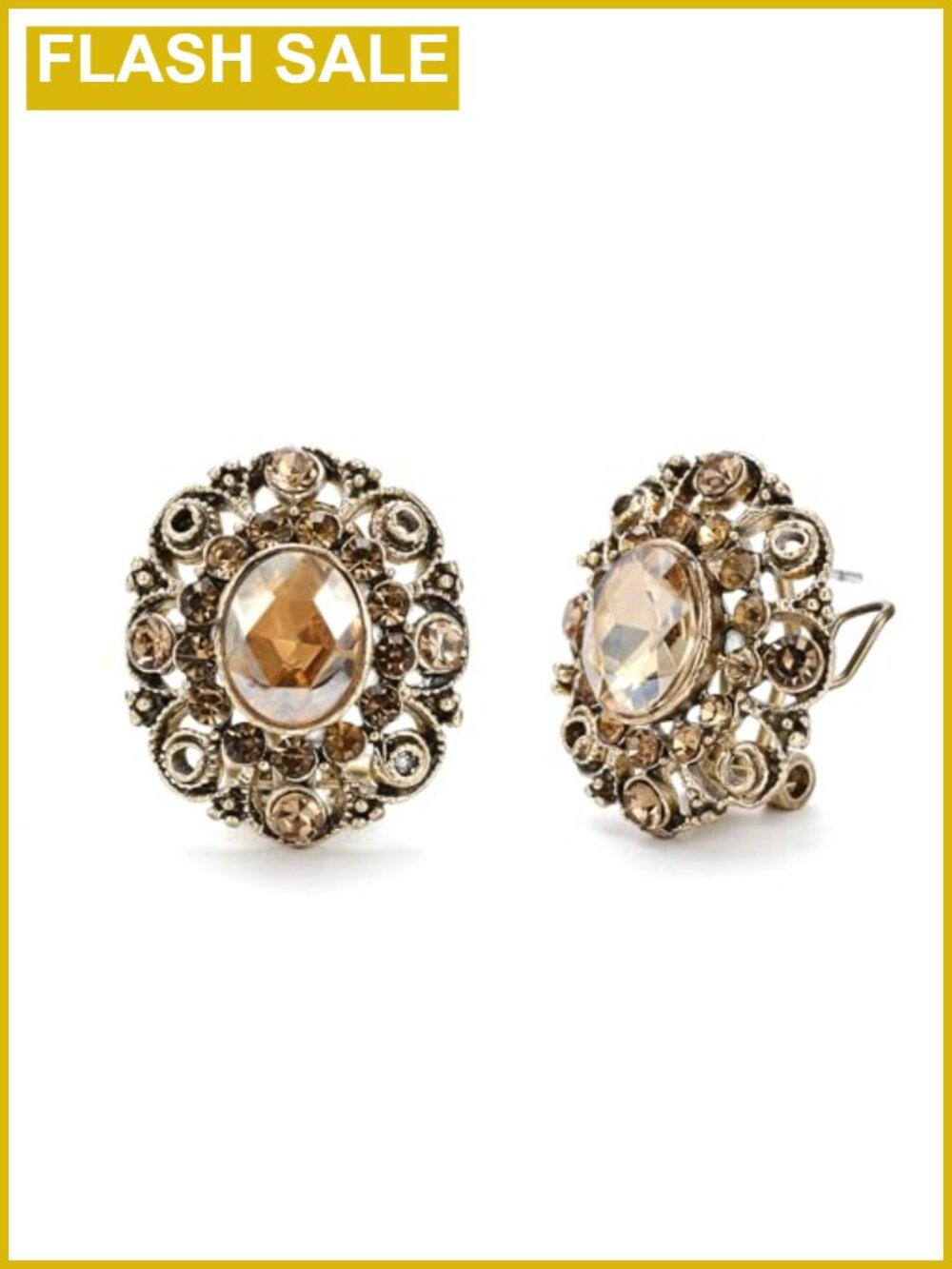 Victorian Style Rhinestone Crystal Stud Earrings Gold-Tone